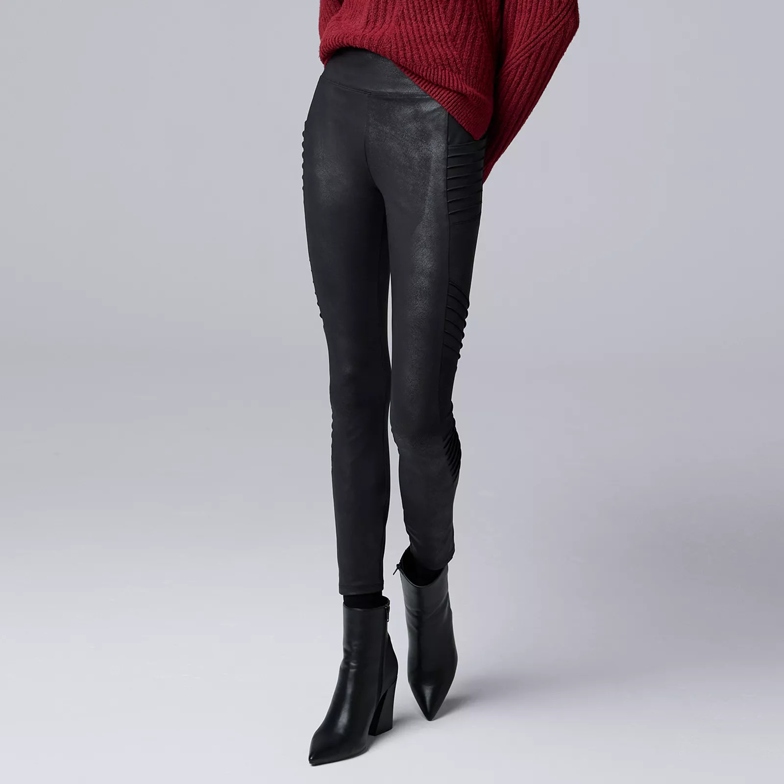 Women's Simply Vera Vera Wang High Rise Faux Leather Moto Leggings, Size: Large, Black | Kohl's