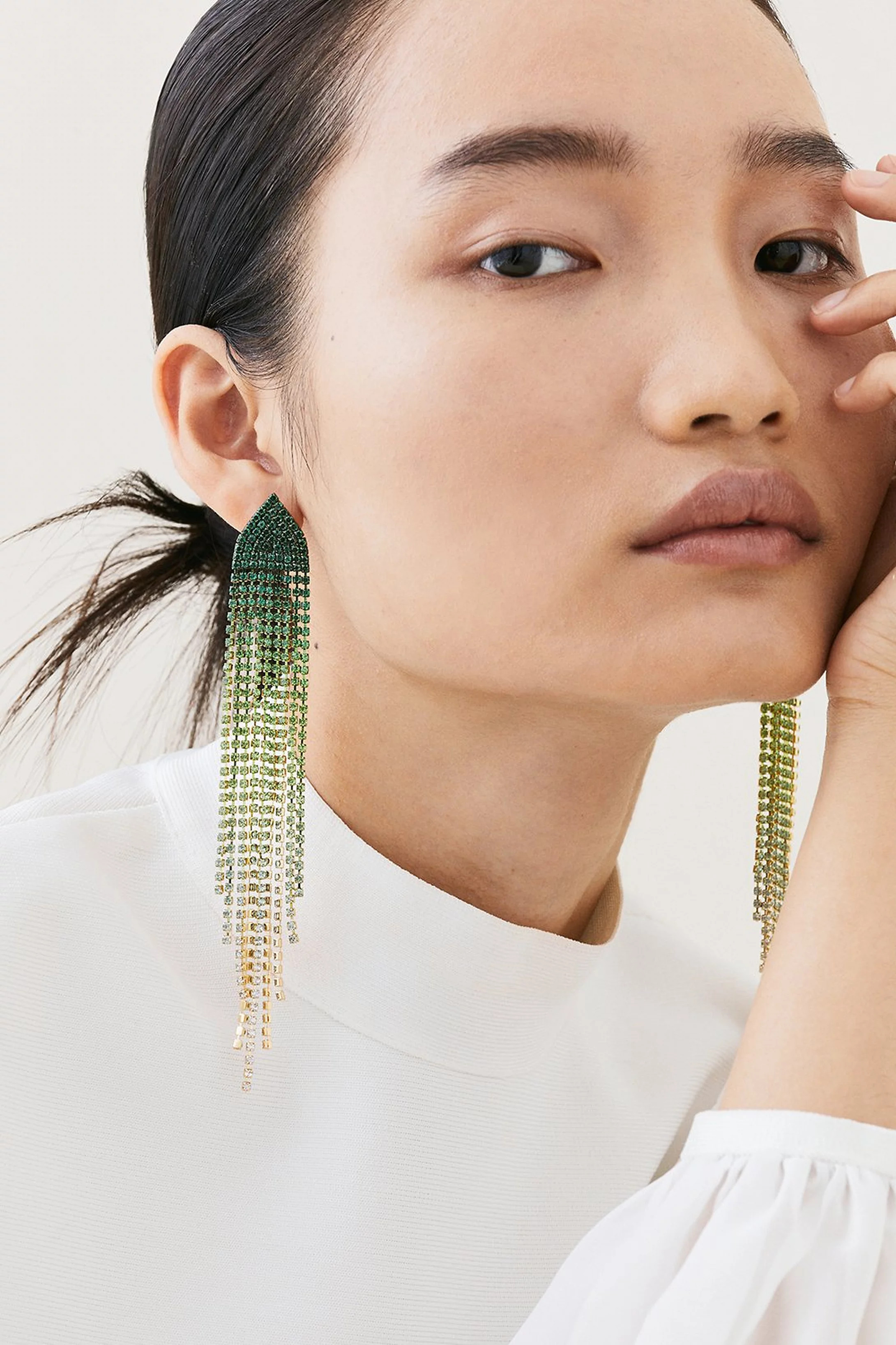 Green Ombre Diamante Drop Earrings | Karen Millen US