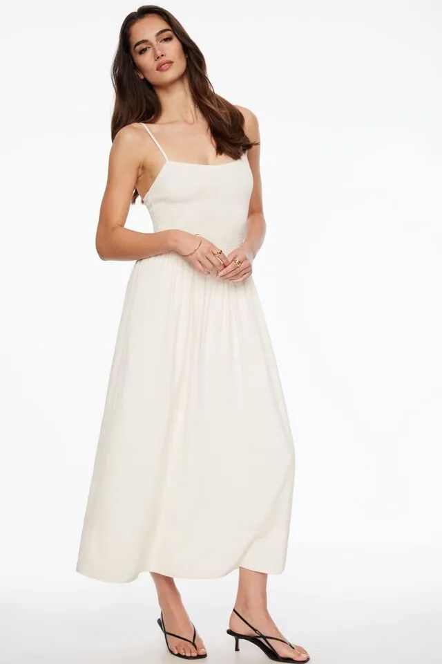 Cami Ruched Linen Maxi Dress | Dynamite Clothing