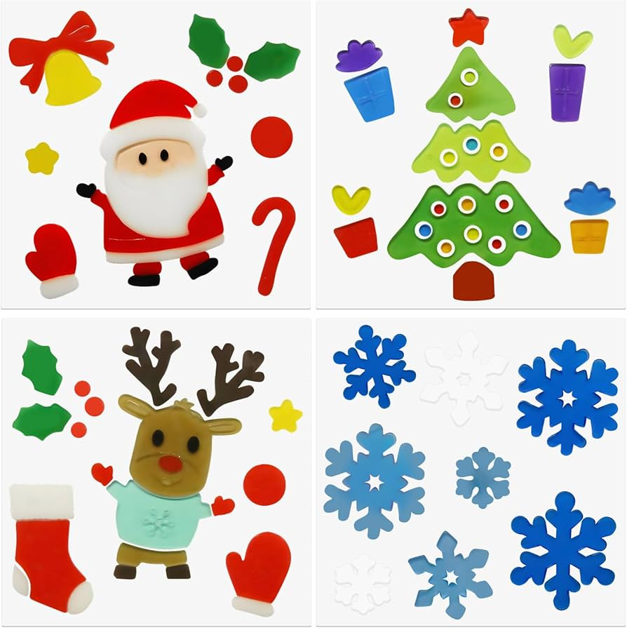 4Pcs Christmas Thick Gel Clings, Xmas Clings Window Stickers Winter Gifts, Jelly Window Stickers ... | Amazon (US)