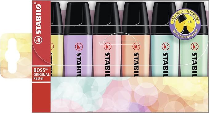 STABILO BOSS Original Pastel Highlighter Pens Highlighter Markers - Full Range Set of 6 in Wallet | Amazon (US)