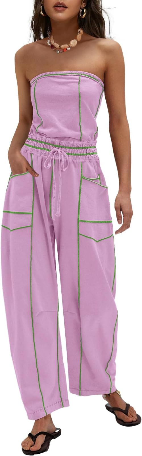 LAMISSCHE Womens Casual Strapless Jumpsuits off the Shoulder Summer Rompers Sleeveless One Piece ... | Amazon (US)