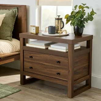 Better Homes & Gardens Ezra 2-Drawer Nightstand with USB, Walnut Finish | Walmart (US)