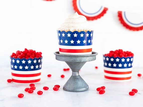 4th of July Baking Cups, Stars and Stripes Treat Cup, Red White and Blue Cupcake Cup, 4th of July... | Etsy (US)