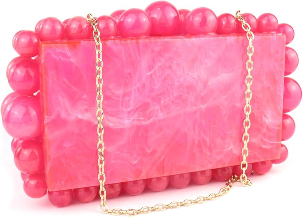 LADIHAB Acrylic Clutch Purses For Women Beaded Pearl Clutch Purse Evening Clutch Acrylic Handbag ... | Amazon (US)