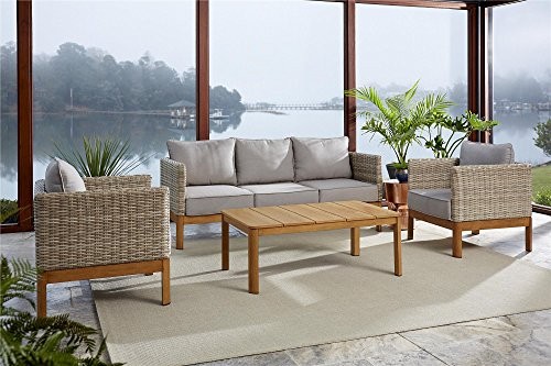 Cosco Outdoor Living 88340TGYE Outdoor Coffee Table, Sofa, Chair Set 4 Piece Patio Conversation, Tan | Amazon (US)