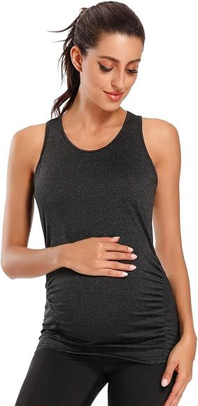 Ecavus Women's Maternity Tank Tops Seamless Racerback Sleeveless Workout Athletic Yoga Tops Pregnanc | Amazon (US)