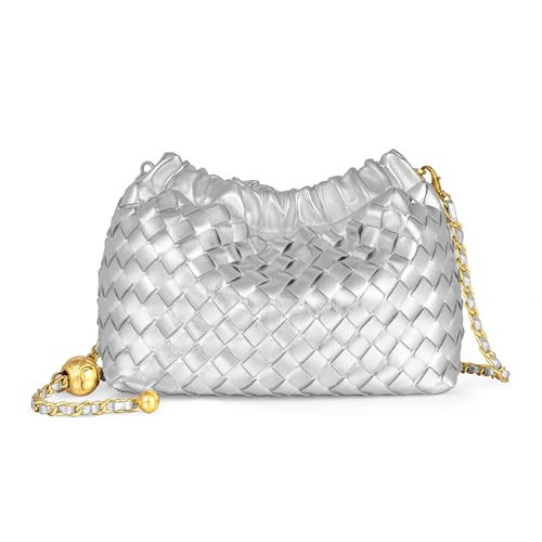 Joryin Woven Women's Crossbody Bag & Evening Purse, Trendy Dumpling Clutch & Hobo Cloud Shoulder Bag Trendy Dumpling Clutch Vegan Leather, Silver | Amazon (US)