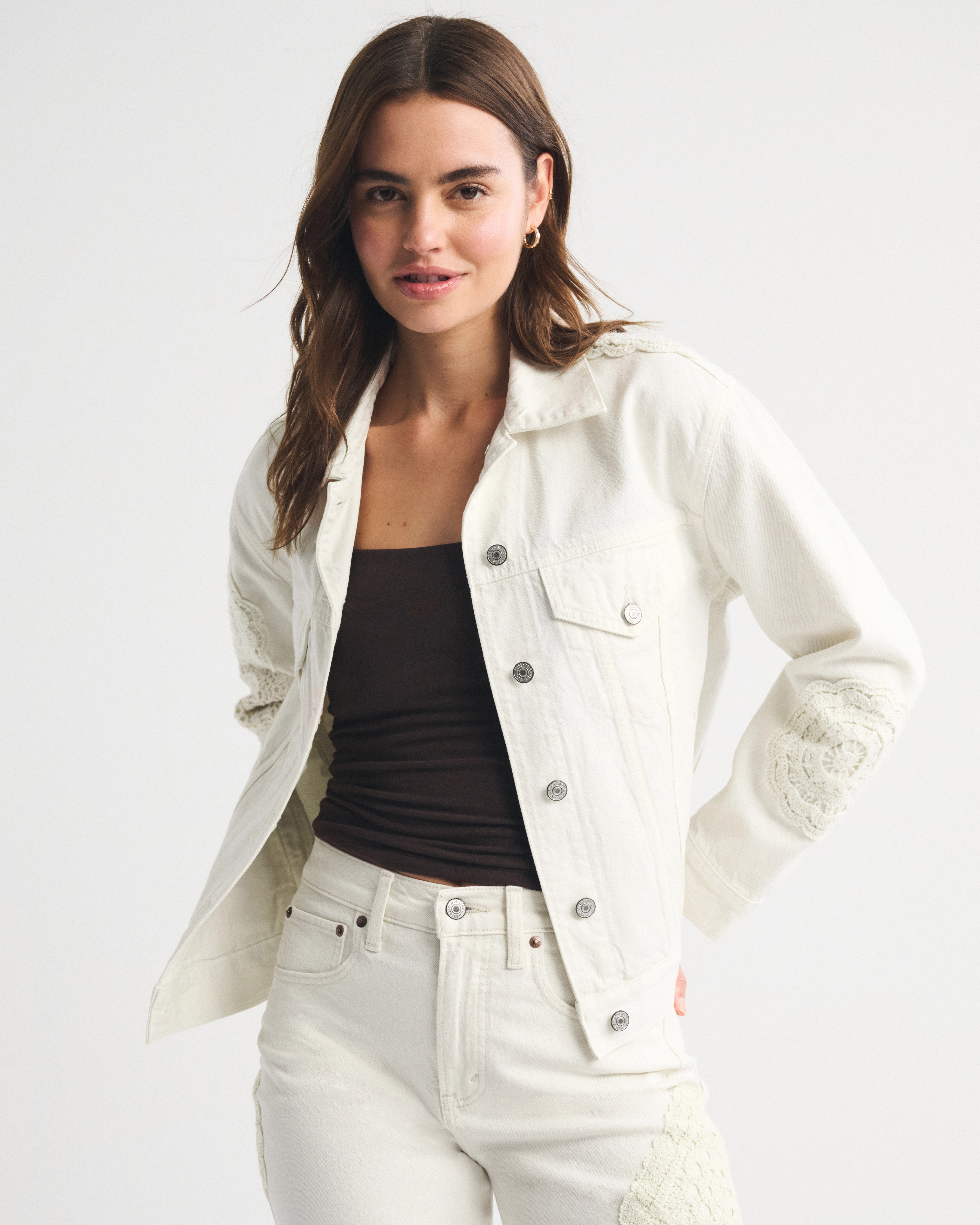 Crochet-Style Easy Denim Trucker Jacket | Abercrombie & Fitch (US)