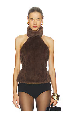 LPA Maria Faux Fur Turtleneck Top in Chocolate Brown from Revolve.com | Revolve Clothing (Global)