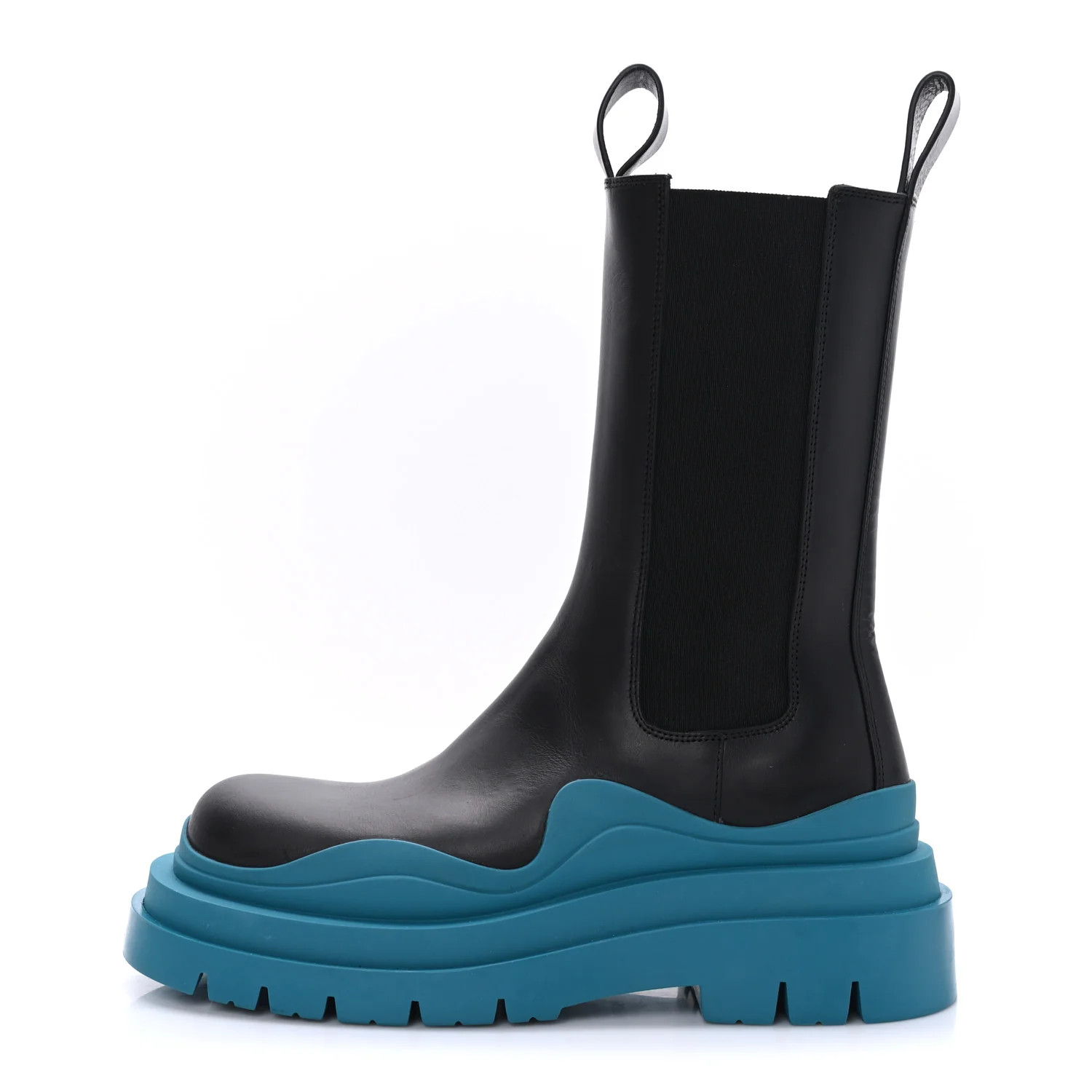 BOTTEGA VENETA Calfskin Womens The Tire Chelsea Boots 37.5 Black Blaster Blue | FASHIONPHILE (US)