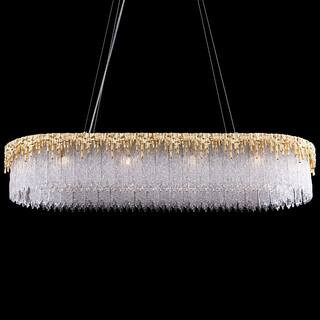 40 in. 12-Light Dimmable Brass Glass Linear Kitchen Island Chandelier for Living Room, Bedroom, Foyer | The Home Depot