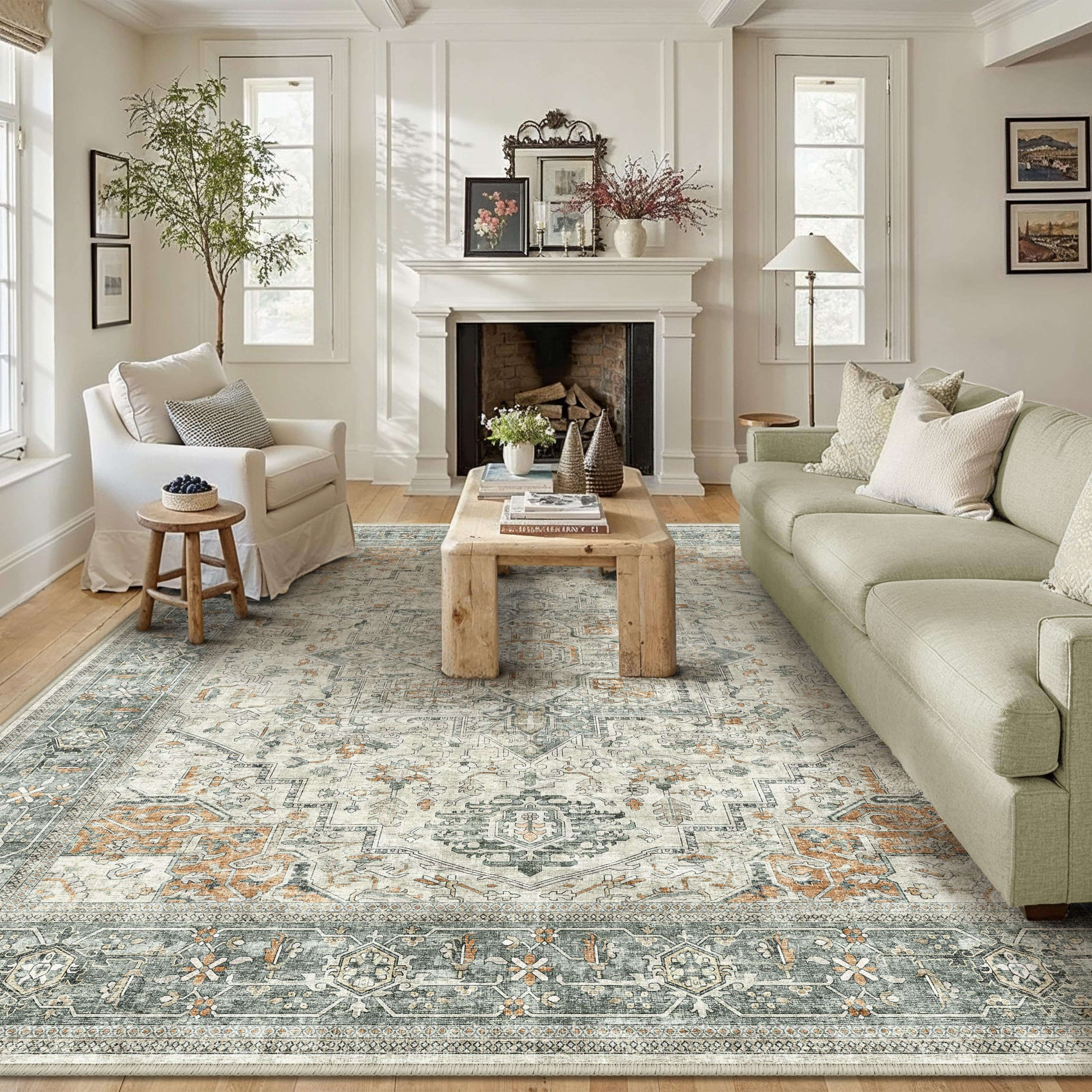 8x10 Large Area Rugs for Living Room Washable Non Slip Vintage Rugs Low Pile Lightweight Soft Flo... | Amazon (US)