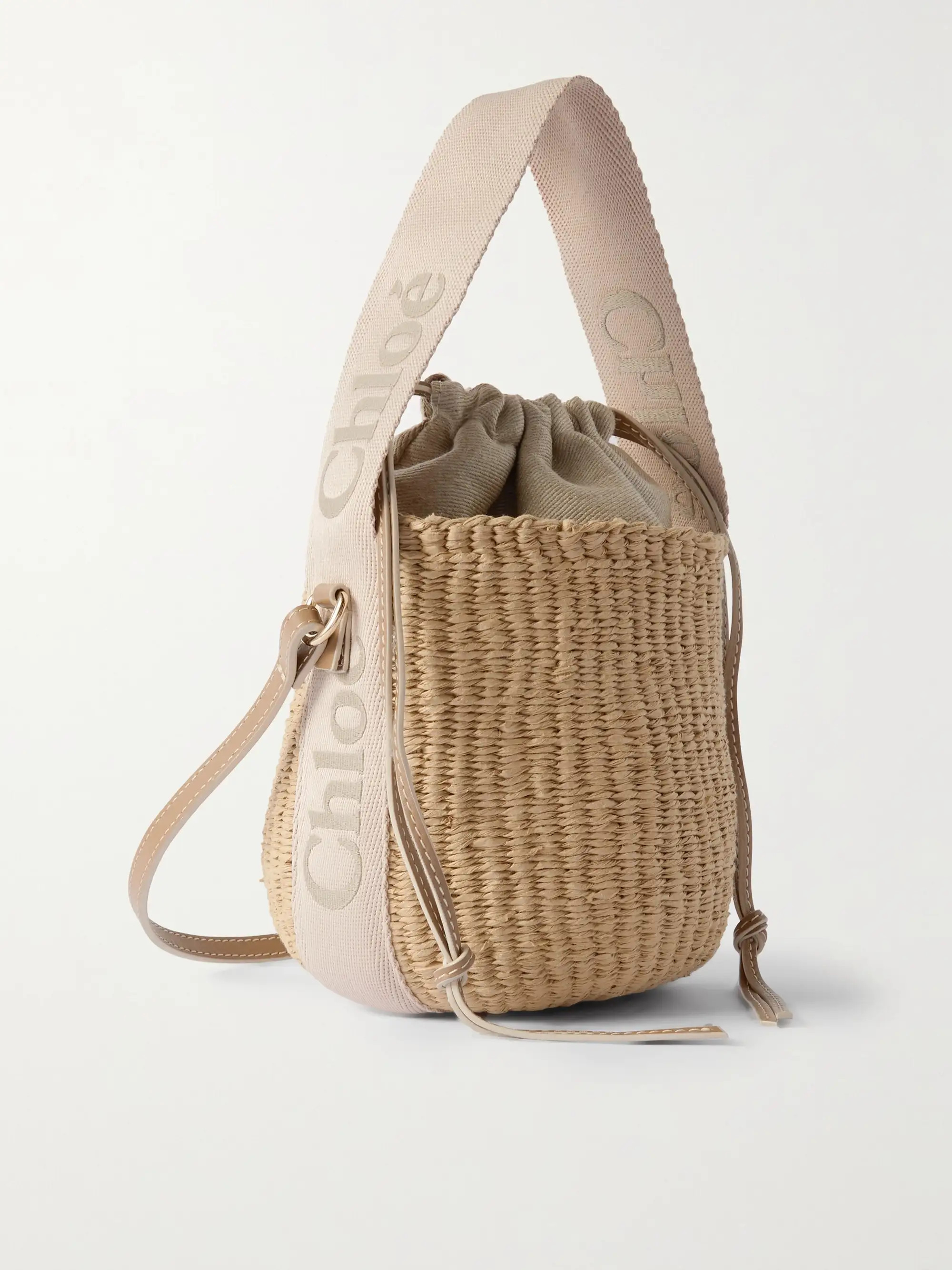Woody small leather-trimmed raffia basket bag | NET-A-PORTER (US)