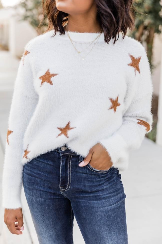 Make A Wish Fuzzy Star Brown Sweater | The Pink Lily Boutique