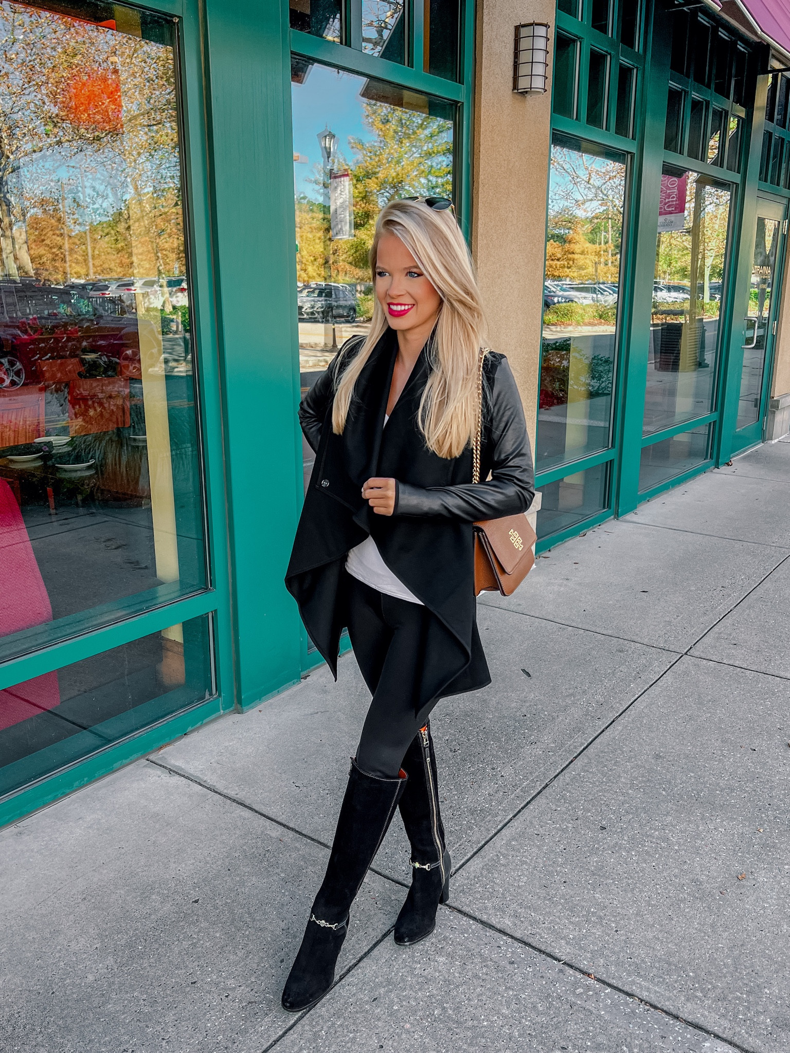 Fall fashion aesthetic 
Spanx leggings and leather jacket
All black
Winter fashion 
#ltkfall 

#LTKworkwear #LTKfindsunder100 #LTKSeasonal