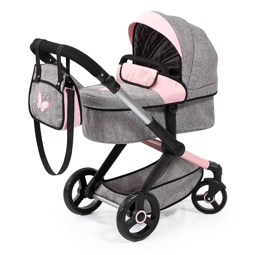 Bayer: Pram Xeo: Butterfly Grey & Pink - Matching Handbag, Adjustable Handle, for Dolls Up to 20"... | Amazon (US)