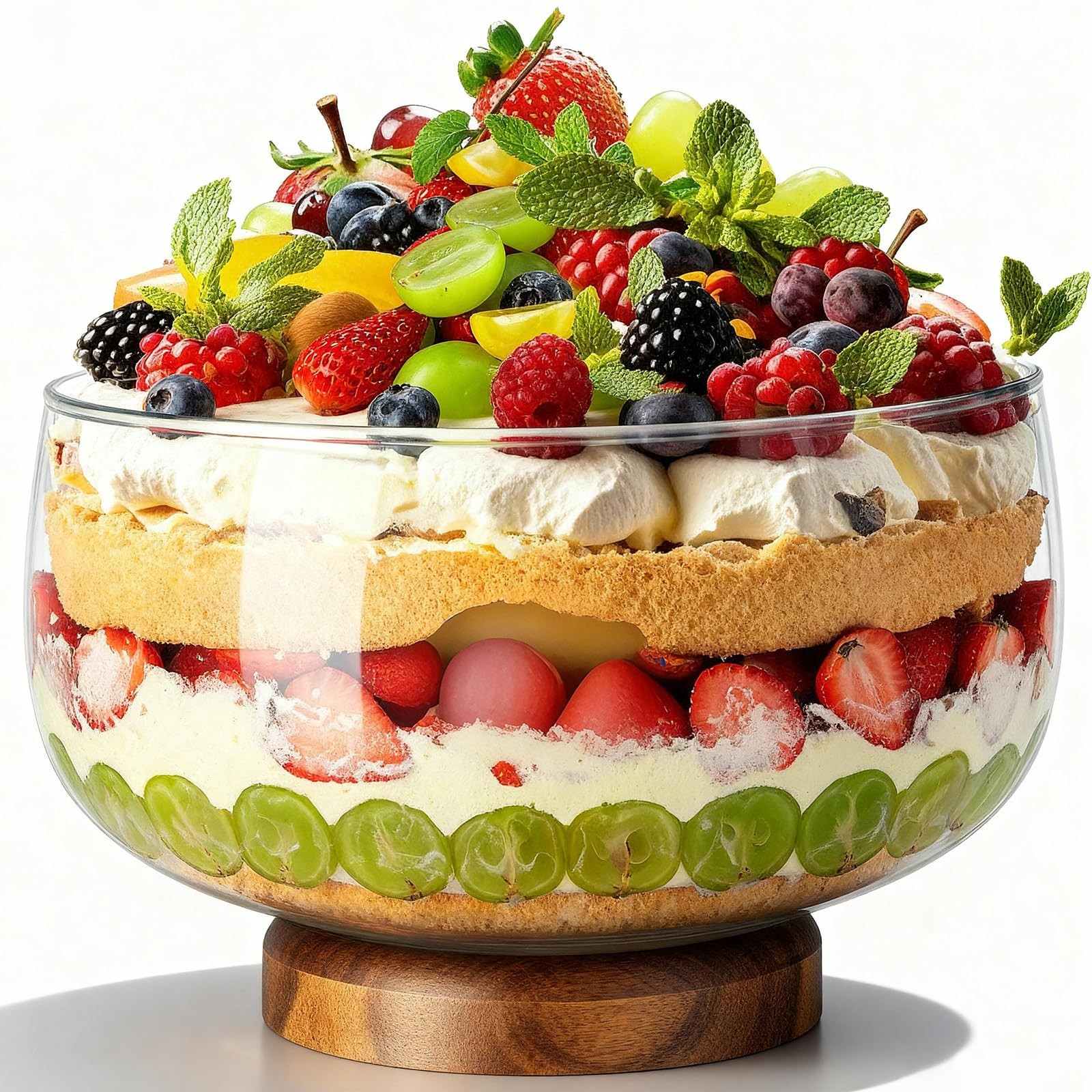 NiHome 203oz Extra Large Glass Trifle Bowl with Acacia Wood Stand, Serving Dish for Cakes, Salads... | Amazon (US)