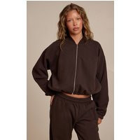 Espresso Cotton Fleece Bomber Jacket, Brown | PrettyLittleThing US