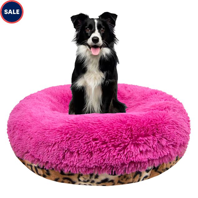 Bessie and Barnie Signature Chepard/Lollipop Luxury Extra Plush Faux Fur Bagel Pet Bed, 50" L X 5... | Petco