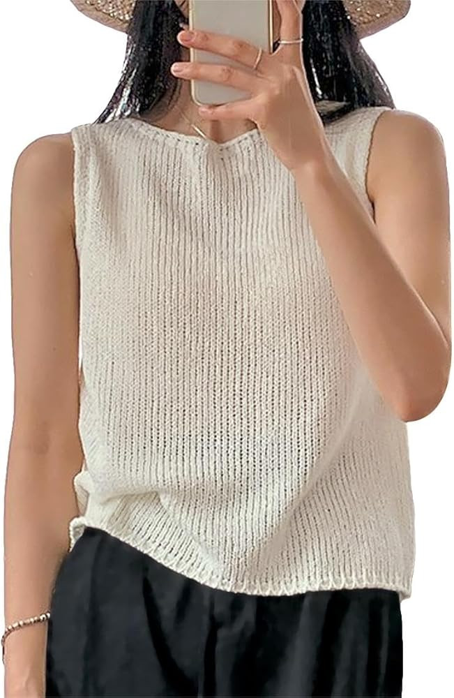 Milumia Women's Casual Knit Tank Top Sleeveless Round Neck Sweater Vest Knitted Tops | Amazon (US)