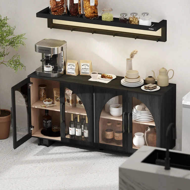 JOINICE Modern Accent Cabinet with Adjustable Shelves and Arched Glass Door,for Living Room,Entry... | Walmart (US)