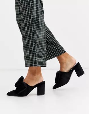 ASOS DESIGN Sweetness block heel bow mules in black velvet | ASOS US