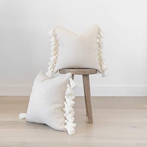 Woven Nook Decorative Tassel Pom-Pom Creamy Off White Throw Pillow Covers, Set of 2 (18" x 18") | Amazon (US)