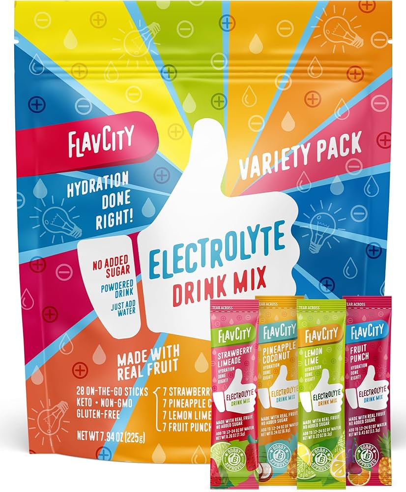 FlavCity Electrolyte Drink Mix, Variety Pack, 28 On-The-Go Stick Packs - Healthy Electrolytes Pow... | Amazon (US)