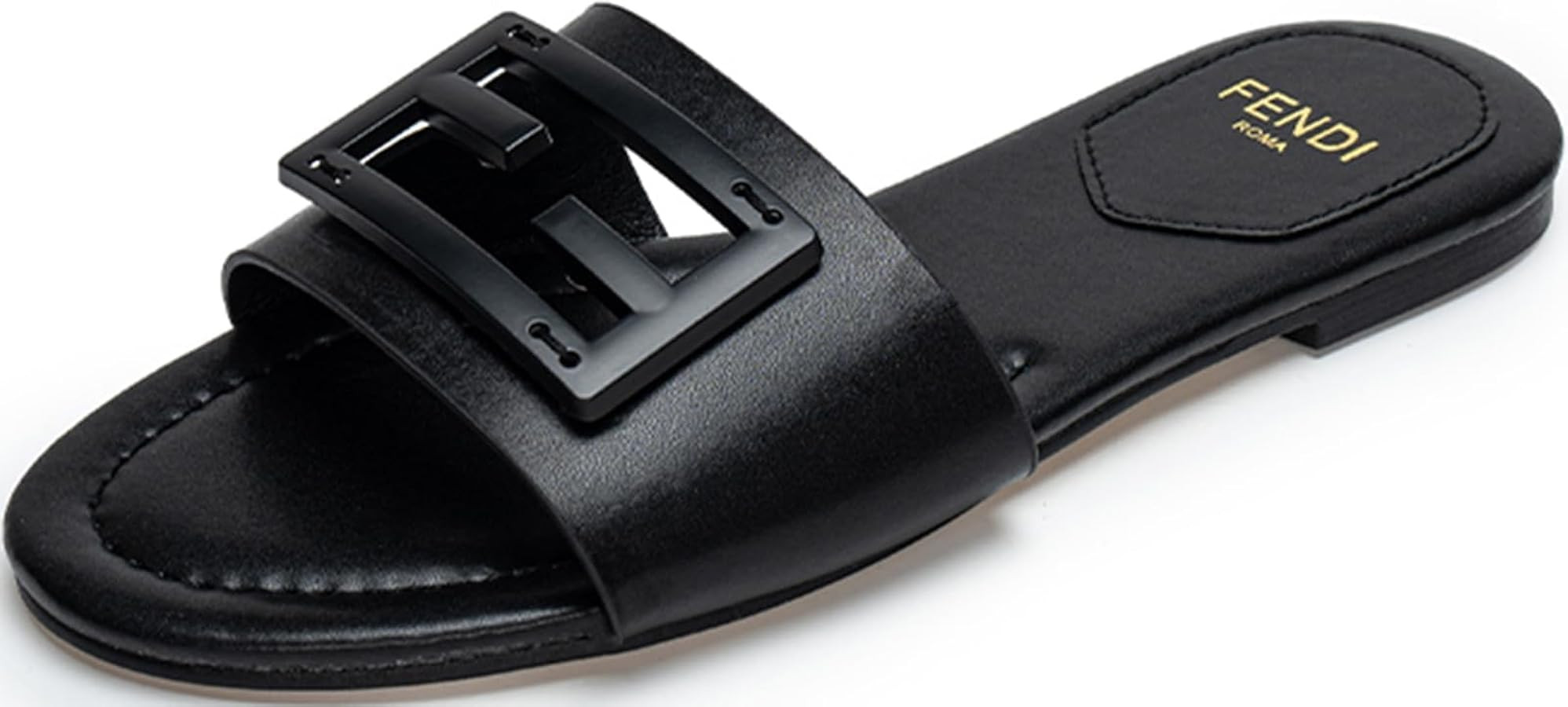 Womens Flat Sandals Slip On Summer Slide Leather Slippers Open Toe Beach Sandals Shoes | Amazon (US)