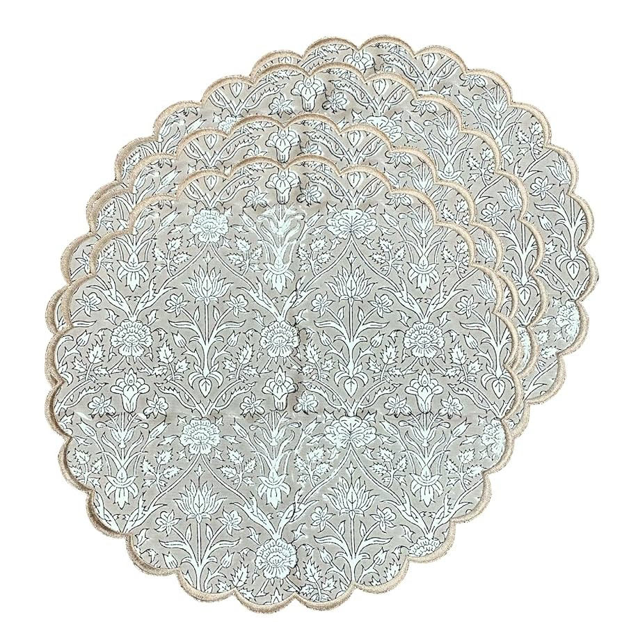 Ridhi Bo-ho Round Place Mat Easter Floral Cotton Washable Placemats 15" Round Embroidery Block Pr... | Amazon (US)