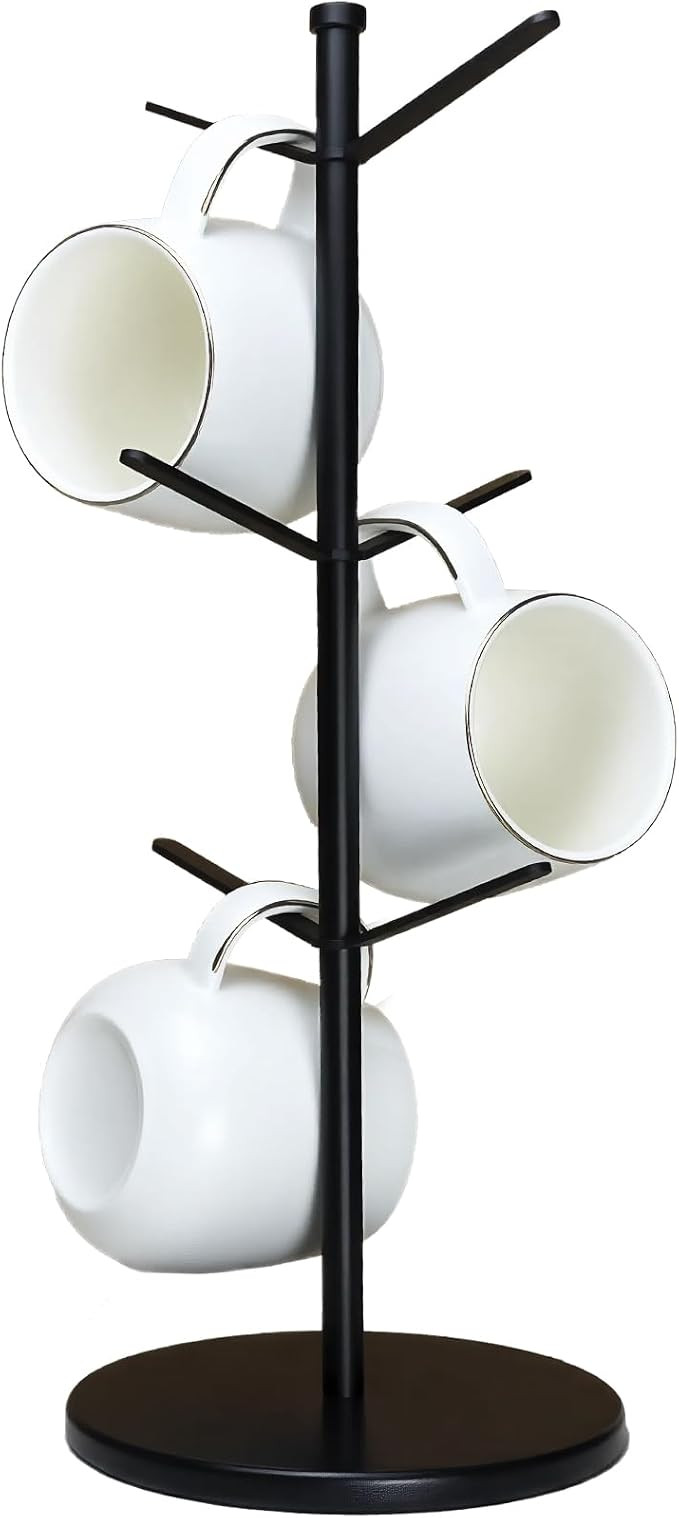 Premium Mug Tree, 6 Hooks Upgraded Stable Metal Mug Holder, Bamboo Base Coffee Mug Cup Rack for C... | Amazon (US)