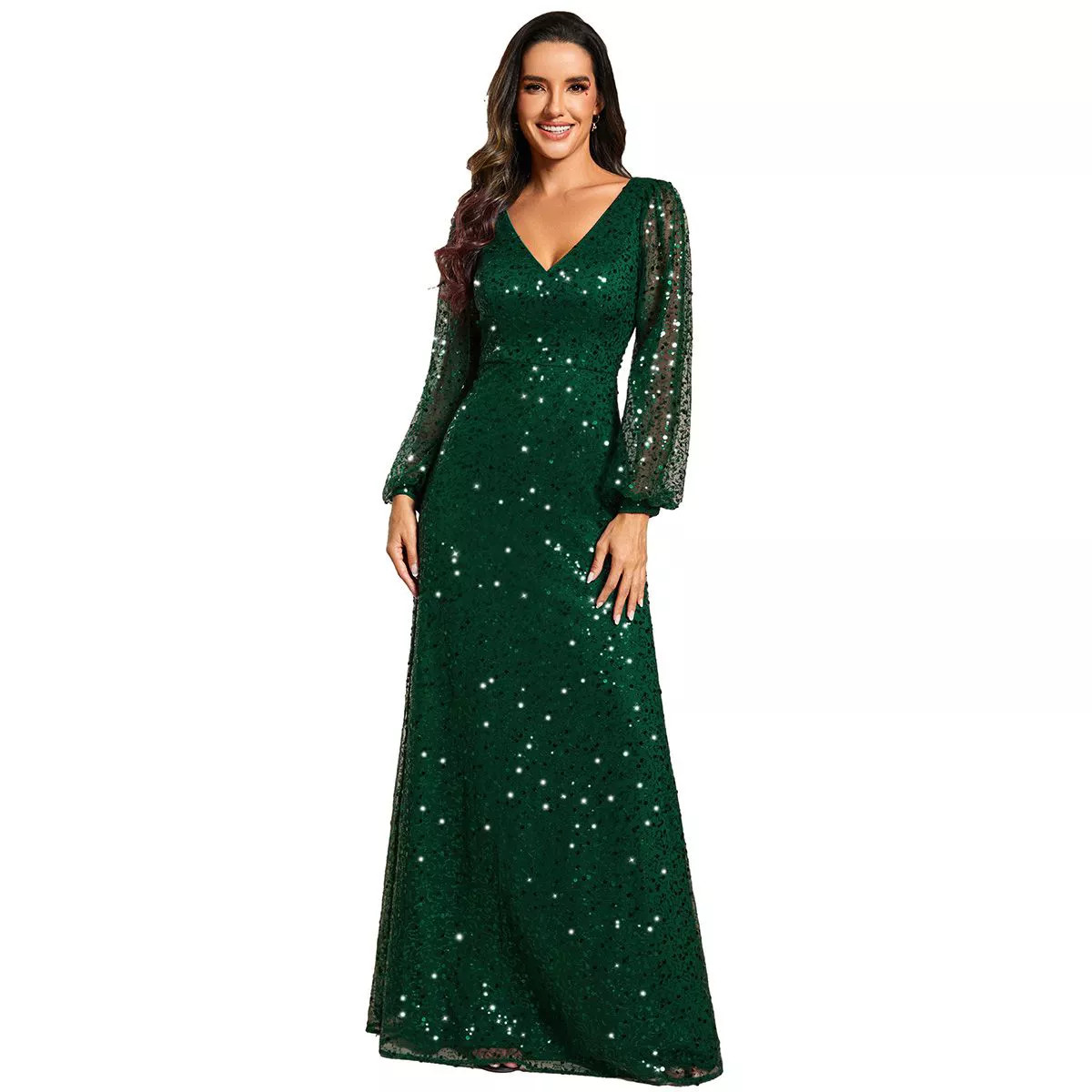 Ever-Pretty Sequin Beaded Gown Long Sheer Sleeves Cocktail Evening Gown | Target