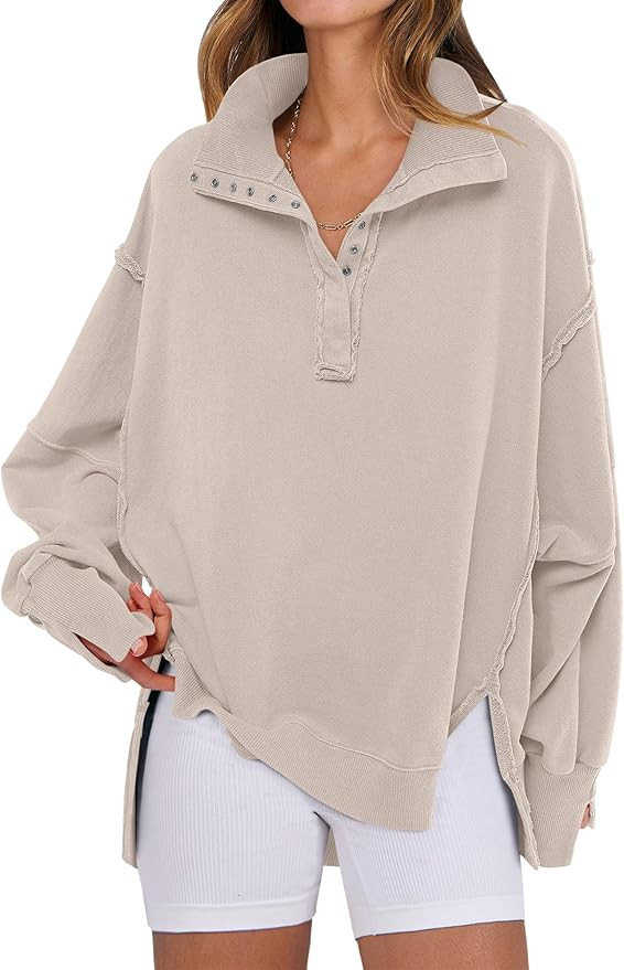 ANRABESS Sweatshirts Oversized Button Up Henley Pullover Top | Amazon (US)