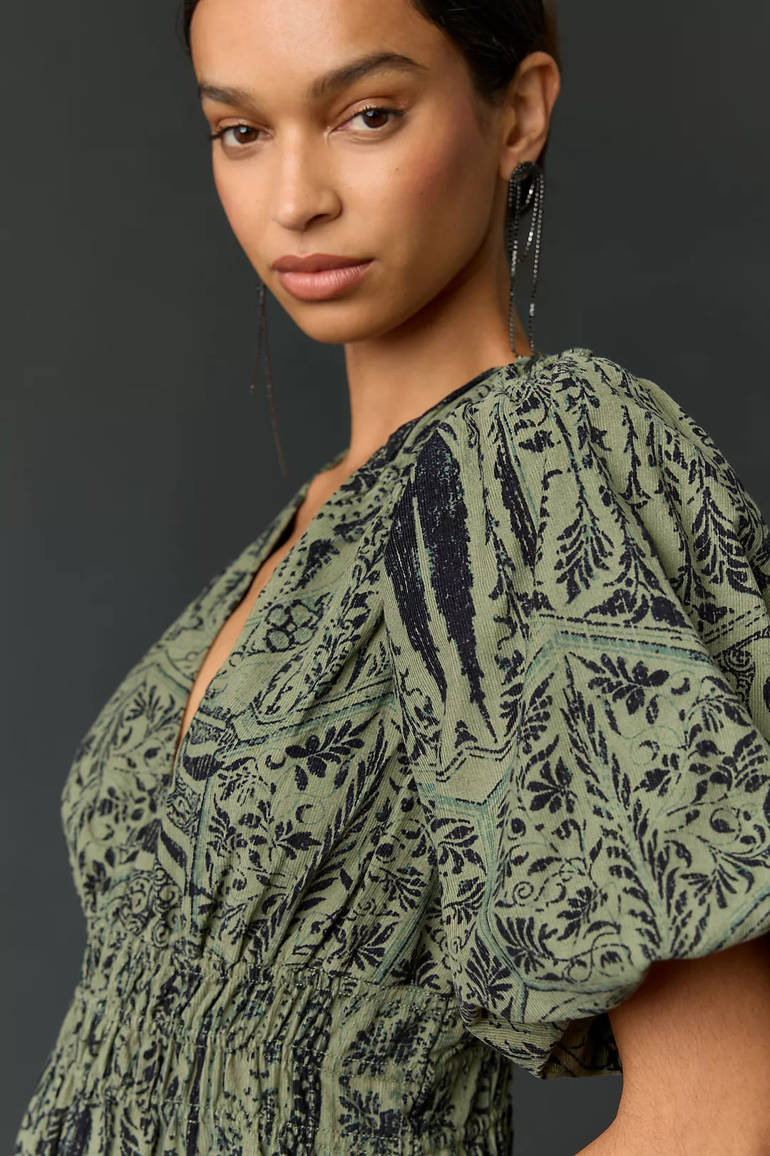 Pilcro Corduroy Ruched Printed Midi Dress | Anthropologie (US)