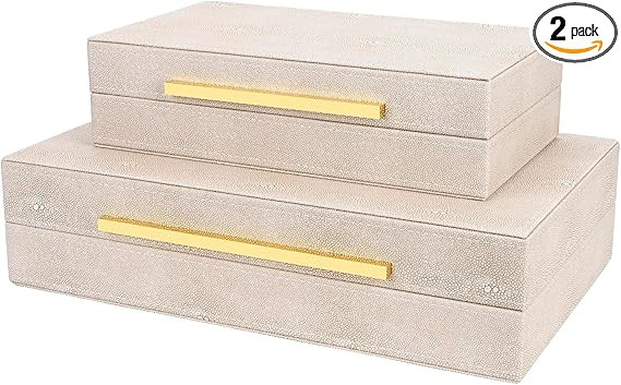 Ivory Shagreen box Set of 2 Faux Leather Decorative Boxes,Large Nesting Storage Decorative Boxes ... | Amazon (US)