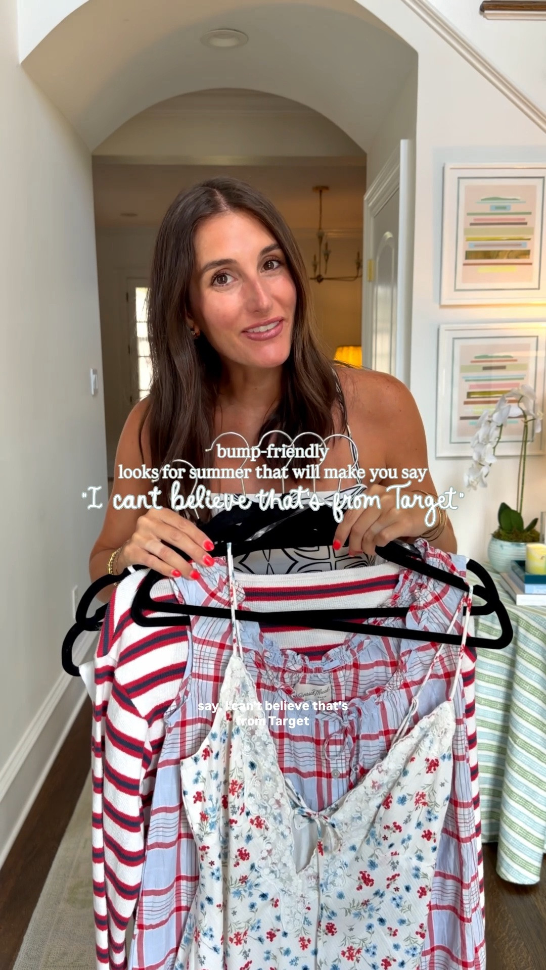 Bump friendly summer looks from @Target ! #sponsored 

Sizing: 
Blue & white dress - small (sized up for bump)
Red White & Blue Set - xs in top & bottom 
White lace dress - small (sized up for bump) 
Plaid dress - xs 
Blue set - small top & xs bottoms 
White set - xs in top & bottom