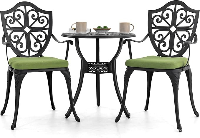 NUU GARDEN Outdoor 3-Piece Bistro Set with Cushions, Round 24 Inch Cast Aluminum Bistro Table wit... | Amazon (US)