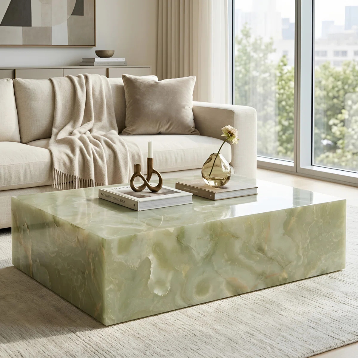 Modern Coffee Table with Faux Marble Design, Rectangular Block Coffee Table For Guest Room/Living... | Wayfair North America