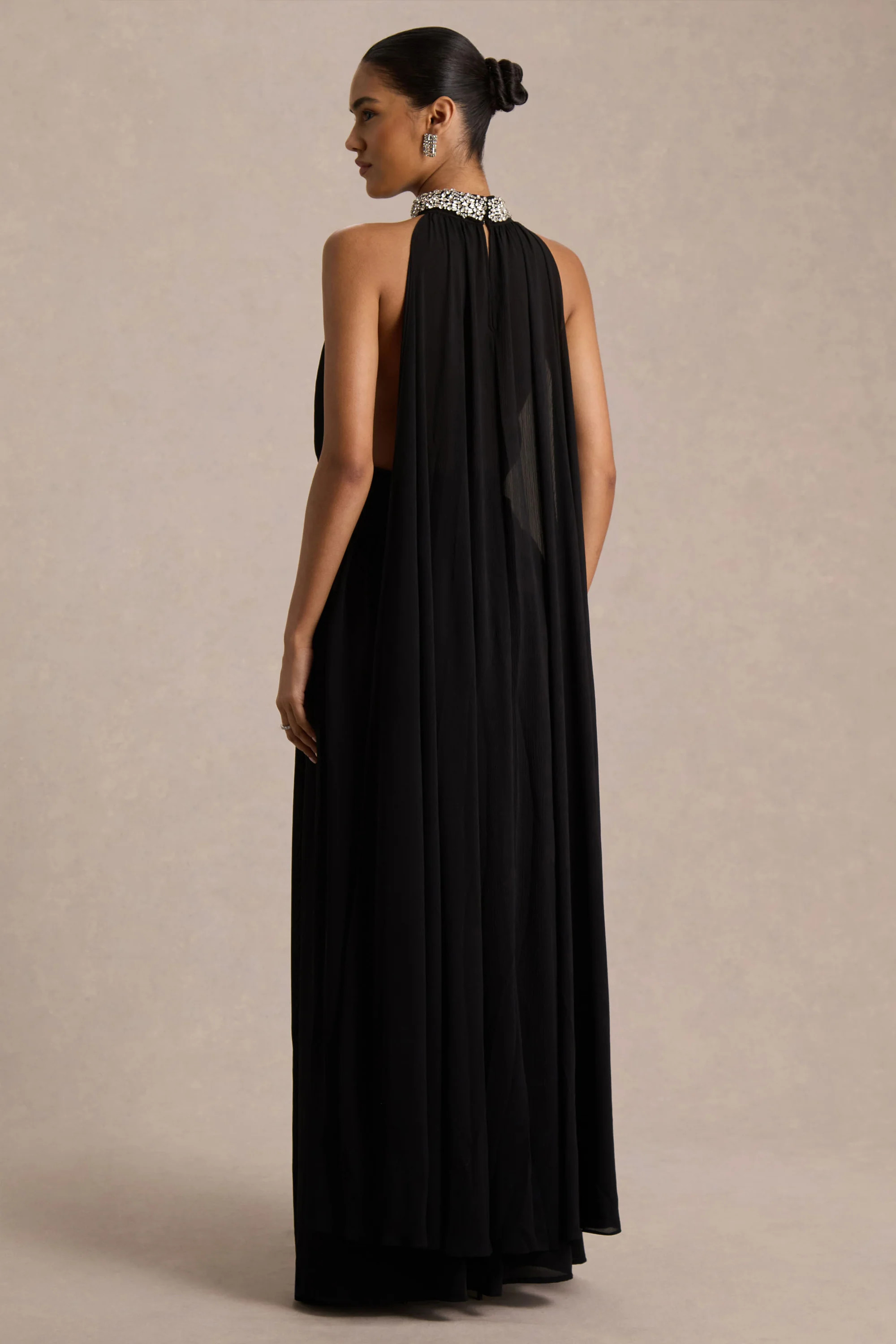 Marie | Black Halter-Neck Maxi Dress With Embellished Detailing | Club L London