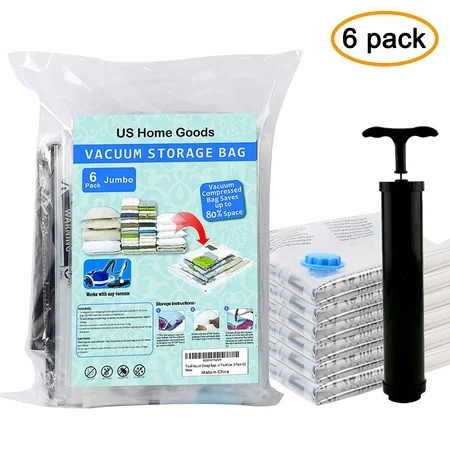 Vacuum Storage Bags Save up to 85% of Original Space, Saver Bag with Free Hand Pump for Travel (6 x Jumbo Size) | Walmart (US)