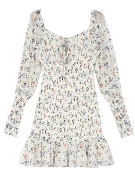 'Antonia' Floral Printed Ruched Long Sleeves Mini Dress | Goodnight Macaroon