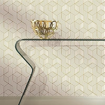 RoomMates Gold and White Stripped Hexagon Peel and Stick Wallpaper, 20.5" x 16.5 Feet - RMK10704W... | Amazon (US)