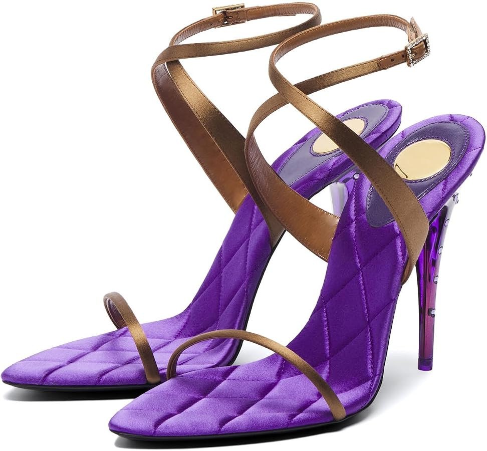 Rhinestone Satin Clear Heeled Sandals for Women Strappy Stiletto High Heels | Amazon (US)