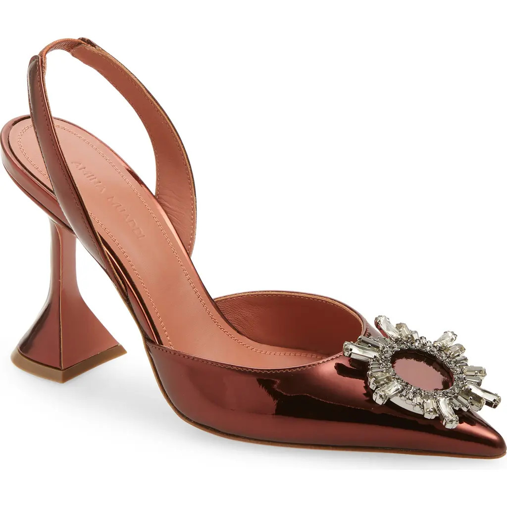 Amina Muaddi Begum Crystal Pointed Toe Slingback Pump in Mirror Brown at Nordstrom Rack, Size 8Us / 38Eu | Nordstrom Rack