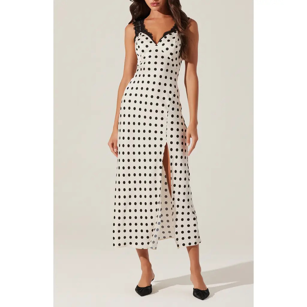 ASTR the Label Eirene Lace Trim Polka Dot Dress in Black Polka Dot at Nordstrom, Size X-Small | Nordstrom