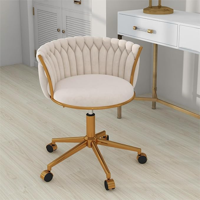 ABET Vanity Chair with Wheels, Small Velvet Office Desk Chair, Hand Woven Semi-Circle Makeup Stoo... | Amazon (US)
