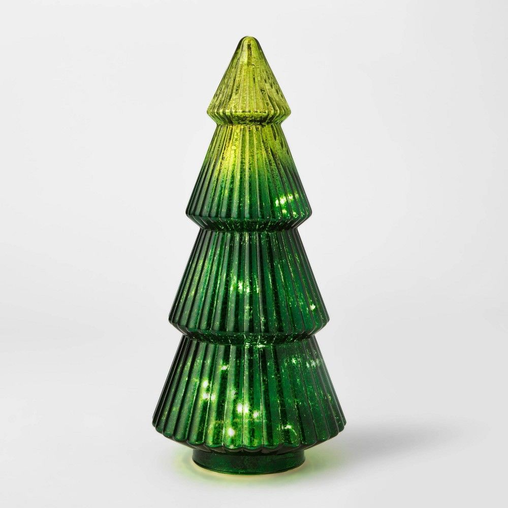 LIT Large Mercury Glass Christmas Tree Decorative Figurine Ombre Green - Wondershop™ | Target