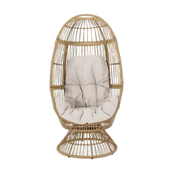 Pintan Outdoor Wicker Swivel Egg Chair with Cushion by Christopher Knight Home - Gray + Taupe + D... | Bed Bath & Beyond