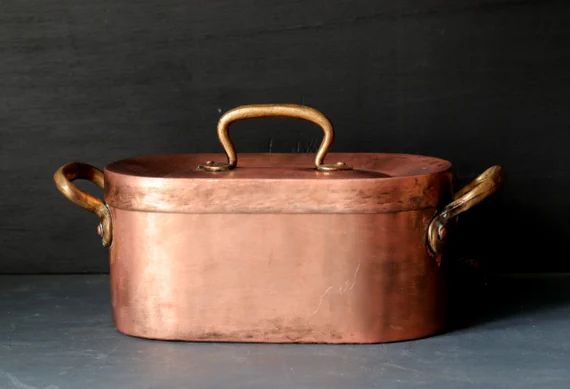 French Antique Tinned Copper Daubiere with Lid and Brass Handles, Traditional Oval Copper Stewpot | Etsy (US)